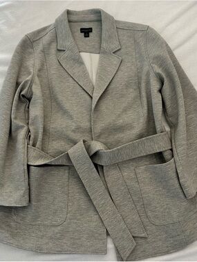 Ann Taylor Factory Heather Gray Knit Belted Blazer